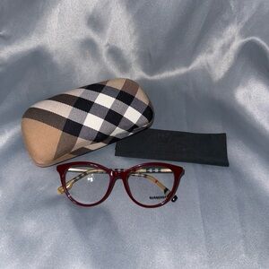 Burberry Burgundy Cat-Eye Glasses with Checkered Case